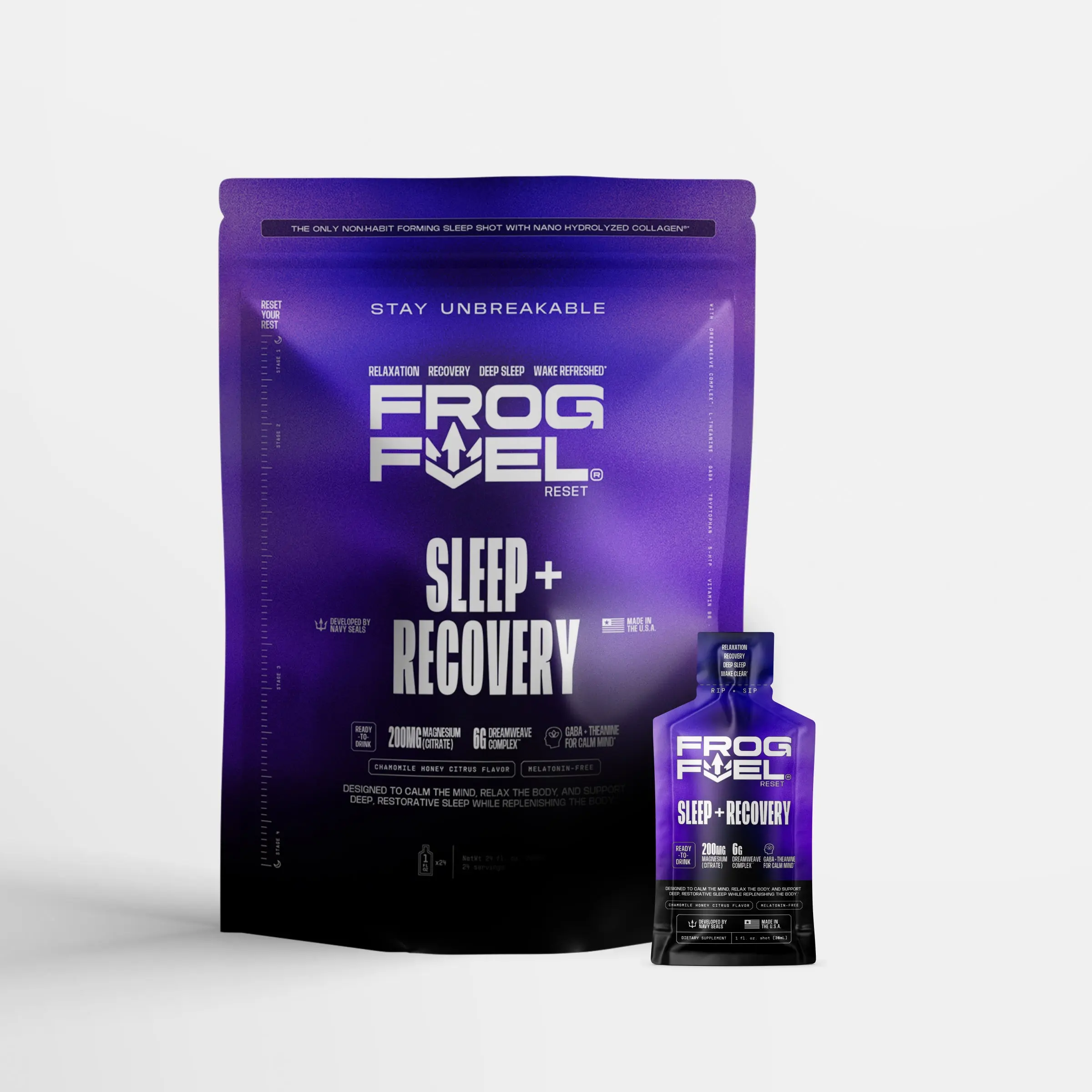 Frog Fuel Reset Sleep & Recovery Shot – Melatonin-Free Sleep Aid with Magnesium, GABA & L-Theanine | 15g Collagen Protein