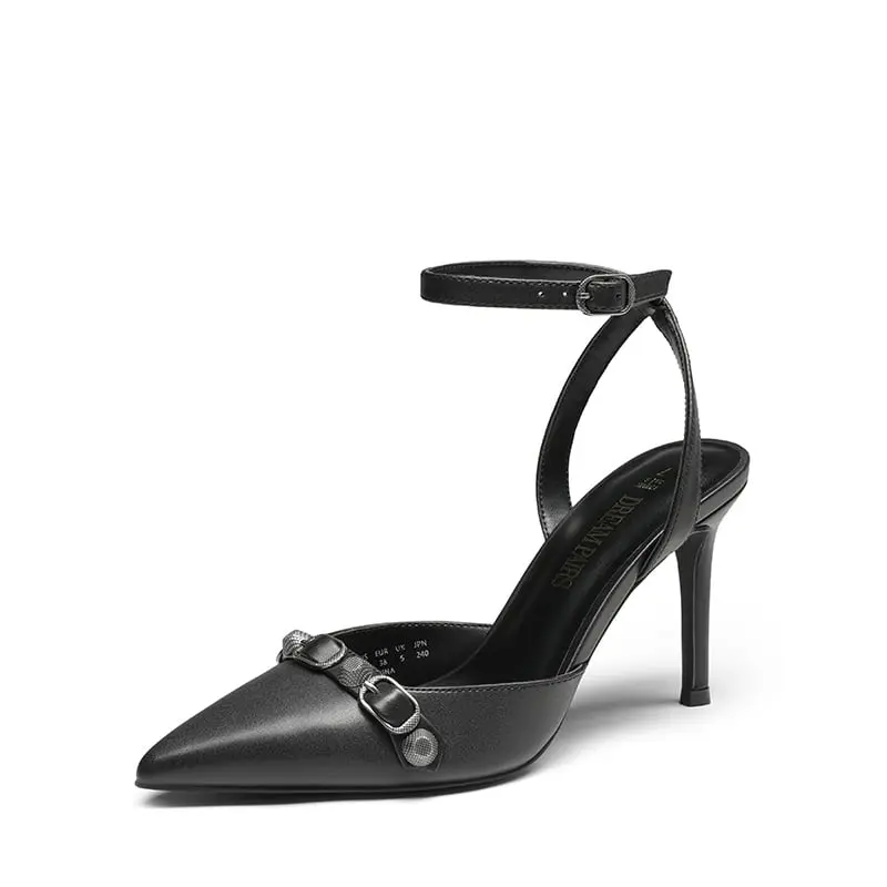 DREAM PAIRS Women's Stylish Pointed Toe Stiletto High Heel Shoes - Ankle Strap, Rivet Design, Slip-Resistant German Outsole, Fashion Footwear for Casual & Formal Occasions, High Heels, Classy, Comfortable Heels