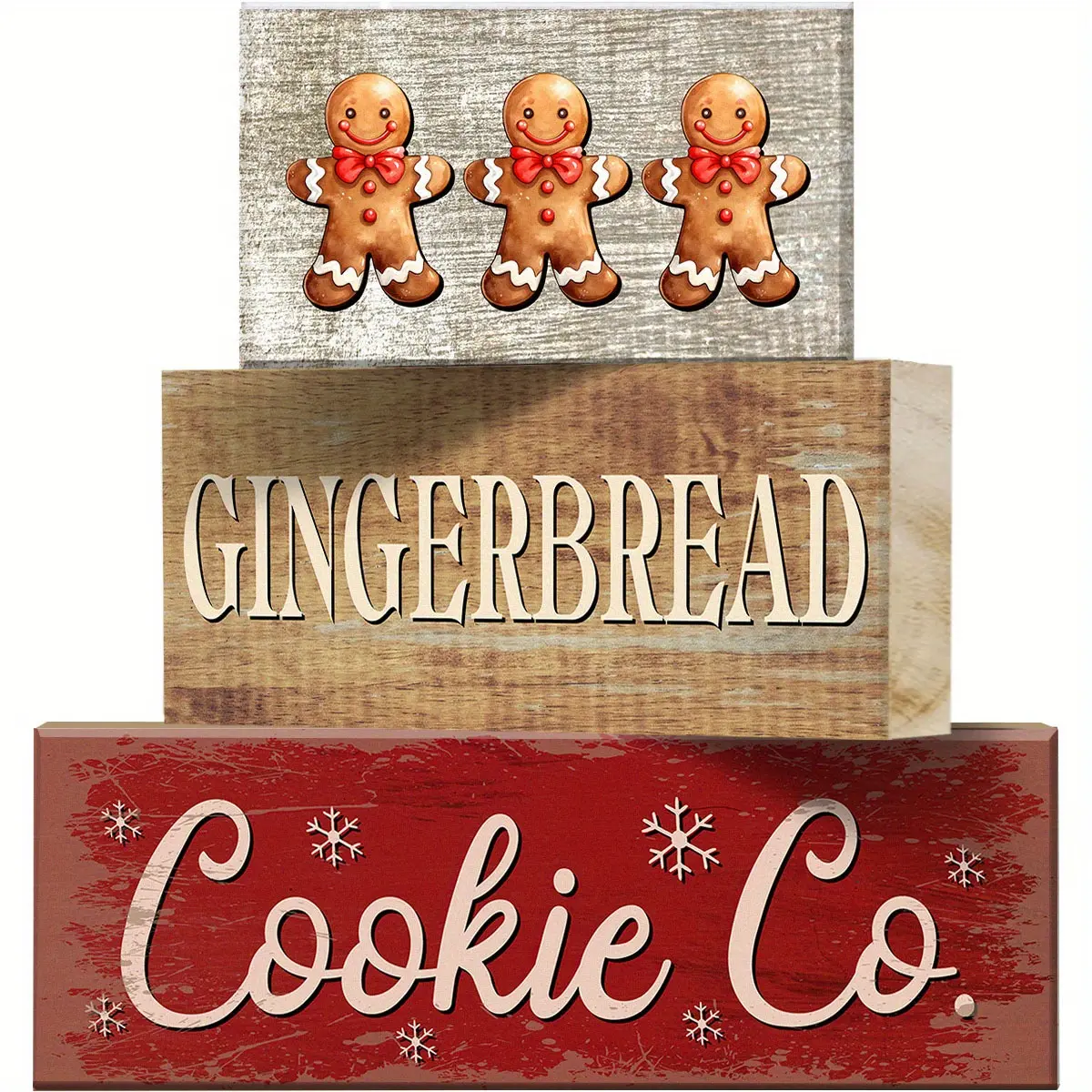 3pcs Wooden Gingerbread Man Strip Ornaments - Compact Home Supplies Decoration, Indoor Desktop Tray, Kitchen & Living Room Decor, Desktop Decor
