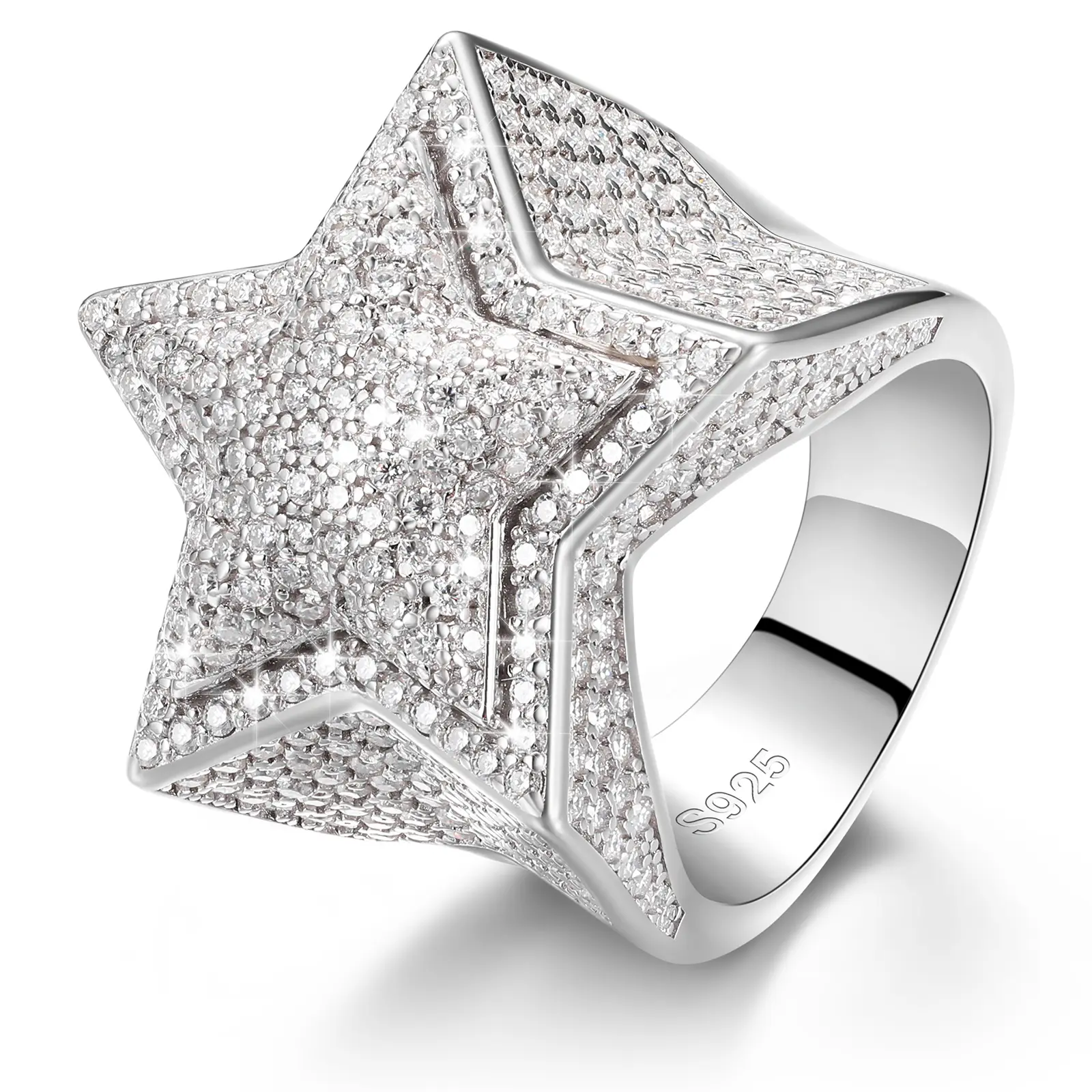 UCCIYO S925 Sterling Silver 5-Star Moissanite Band Ring R46, D Color VVS1 Round Synthetic Moissanite, Luxury Hip Hop Engagement Promiserings, Casual Artificial Gemstone Rings【#R46】