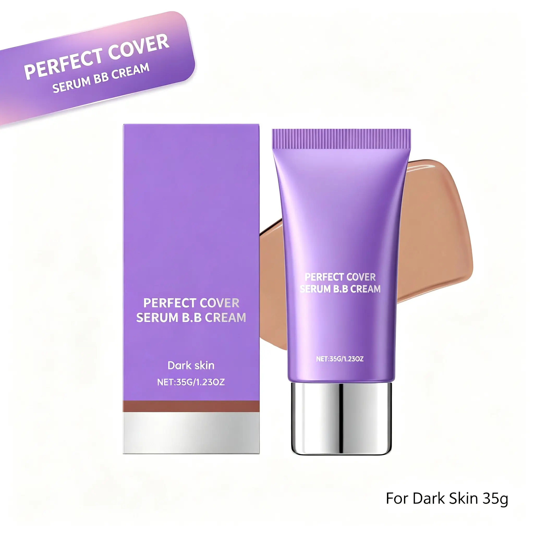 Perfect Cover Serum BB Cream - Full Coverage Foundation for Dark Skin, Smooth, Moisturizing, Daily Use, Blendable, No Ashiness, Long-Lasting, 1.23oz