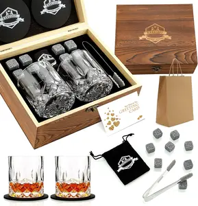 Whiskey Stones Gift Set - Set of 2 Granite Chilling Rocks with Glasses - Ideal for Scotch and Bourbon - Perfect Father's Day, Birthday, or Holiday Gift for Men, Dads, Husbands, and Party Enthusiasts exreizst