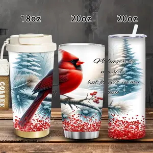 1pc 18oz/20oz Winter Cardinal Pine Branch Tumbler with lid and straw, insulated travel mug, gift for women and men, ideal for Valentine’s Day, Easter, birthday gifts, iced/hot coffee cup