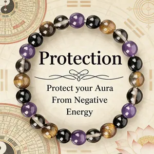 Colorful Lucky Crystal Bracelet - Natural Healing Stones of Fortune-Attracting Amethyst, Citrine and Rose Quartz, Gorgeous Gemstone Classic Commemorative Beaded Bracelet, Perfect Holiday Gift