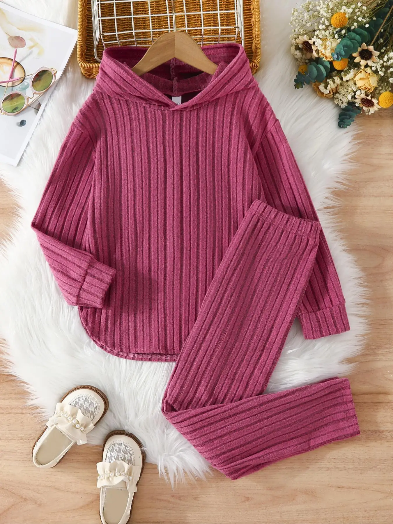 Two-Piece Set Girl's Solid Drop Shoulder Hoodie & Pants Set, Casual Fashion Cozy Sweatshirt & Trousers for Daily Outdoor Wear, Girls Two-piece Outfits