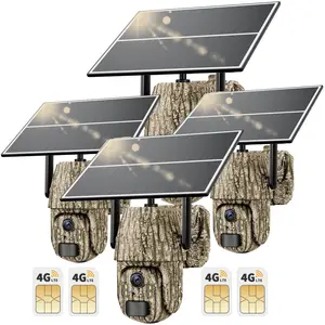 Solar Security Camera, 4G LTE Cellular Trail Camera, Built-in SIM Card, with PIR Night Vision, Solar Charging Panel, IP65 Waterproof, Camouflage Camera, 360 °     Panoramic Live Video, Suitable for Ranch, Shooting Range, Yard, Outdoor Accessories