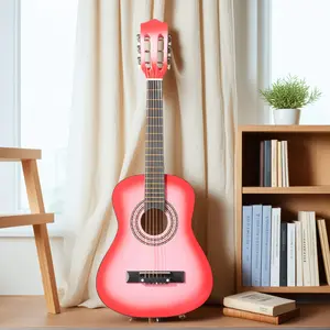 Redspecialguitar Pink 30-inch Acoustic Guitar Dreadnought Body Basswood Full Tone Beginner Package with Picks Strings Capo Gig Bag Tuner & Strap Ideal for Singing Portable