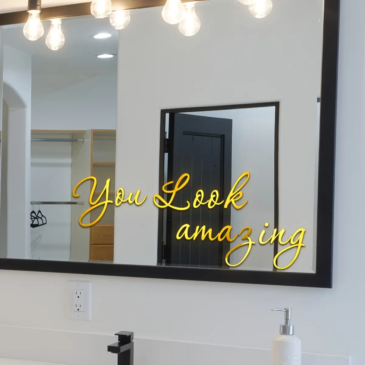 A new-style gold stamping process English inspirational wall sticker, mirror sticker, Stickers Mirror, suitable for living room, bedroom, bathroom decoration background art wall sticker (10*30cm) (TJ13570-KN) Home Decor Decoration Items