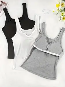 3-Pack Women's Wireless Padded Tank Tops, Sleeveless, Slim-Fit V-Neck, Basic, No Bra Needed, Casual Home Wear, Lightweight Activity Gear