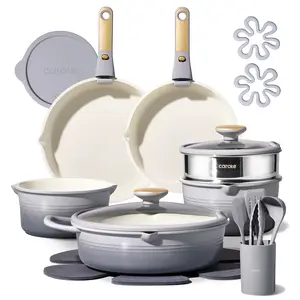 [Official]CAROTE 22Piece Gradient Color Ceramic Cookware Set Nonstick with Detachable Handle,Steamer, Utensils Set, Big Capacity