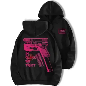 fall outfits In Glock We Trust Standard size Black Hoodie with Multicolor Design for Men and Women Classic Fit Menswear, Casual Top for Unisex Womenswear Sweatshirtshoodies men