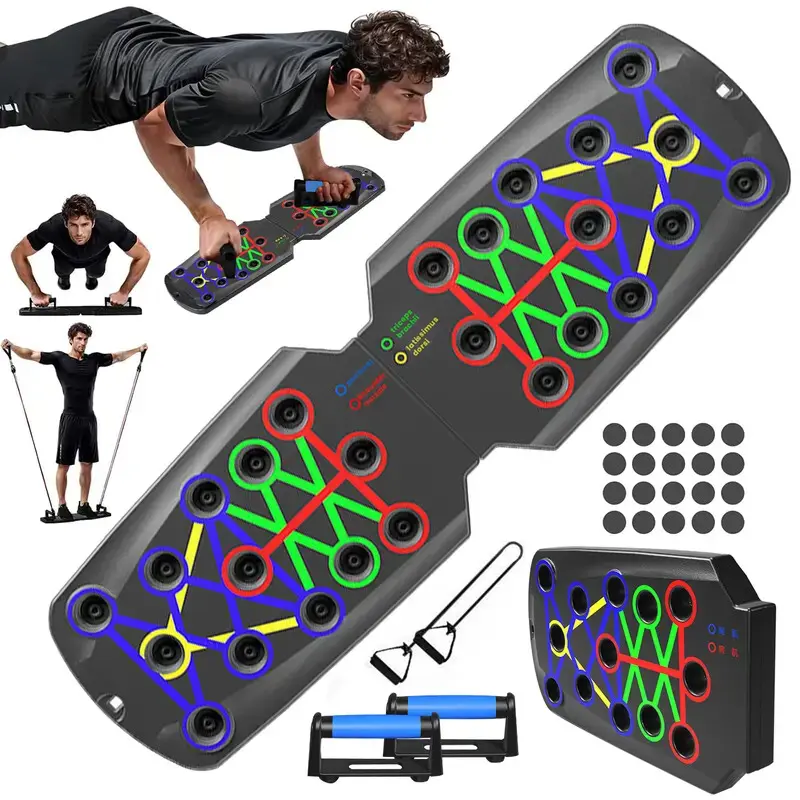 Push Up Board for Men - 15-in-1 Foldable Pushup Board with Push Up Bar, Handles & Bands, Portable Home Gym & Workout Equipment for Chest Exercise, for Teen Boys 16-18 & Gym Lovers