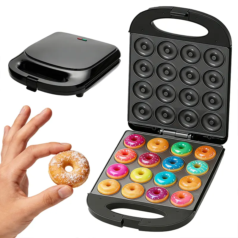 16-Hole Multifunctional Donut Pancake Maker - Dual Heating, Precise Temperature Control - Household Kitchen Appliance for Home Breakfast, Bakery Use mini