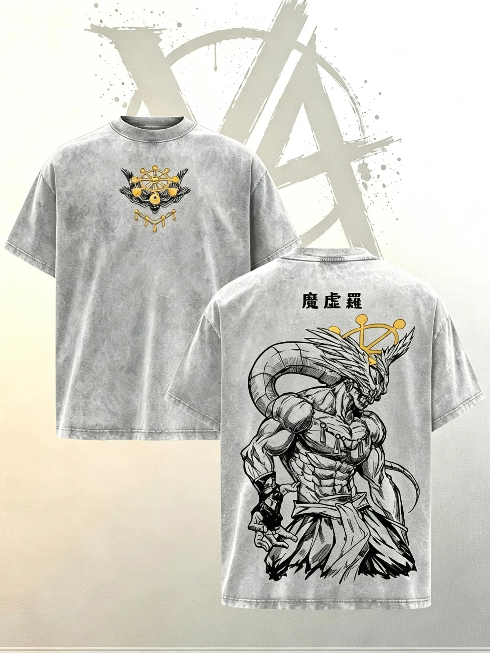 [AVT]Men's Classic Stylish Jujutsu Kaisen Mahoraga Graphic Shortsleeve Tshirt - Vintage Washed Oversized Dark Streetwear Menswear, Ribbed Round Neck, Soft Cotton Top, Unisex 1-Piece Seamless Apparel, Gift for JJK Fans,humor shirt,funny student Tshirt
