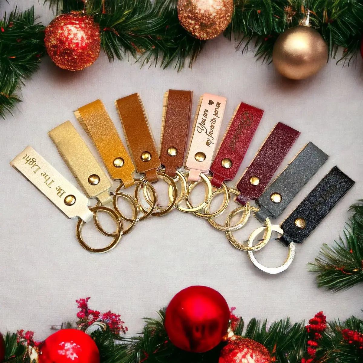 Personal Keychain Gift For Friends, Coworkers, Leatherette Key Holder Custom Key Fob • "Loop" PU Leather Engraved on one side, Christmas Gift
