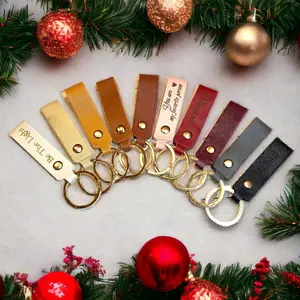 Personal Keychain Gift For Friends, Coworkers, Leatherette Key Holder Custom Key Fob • "Loop" PU Leather Engraved on one side, Christmas Gift