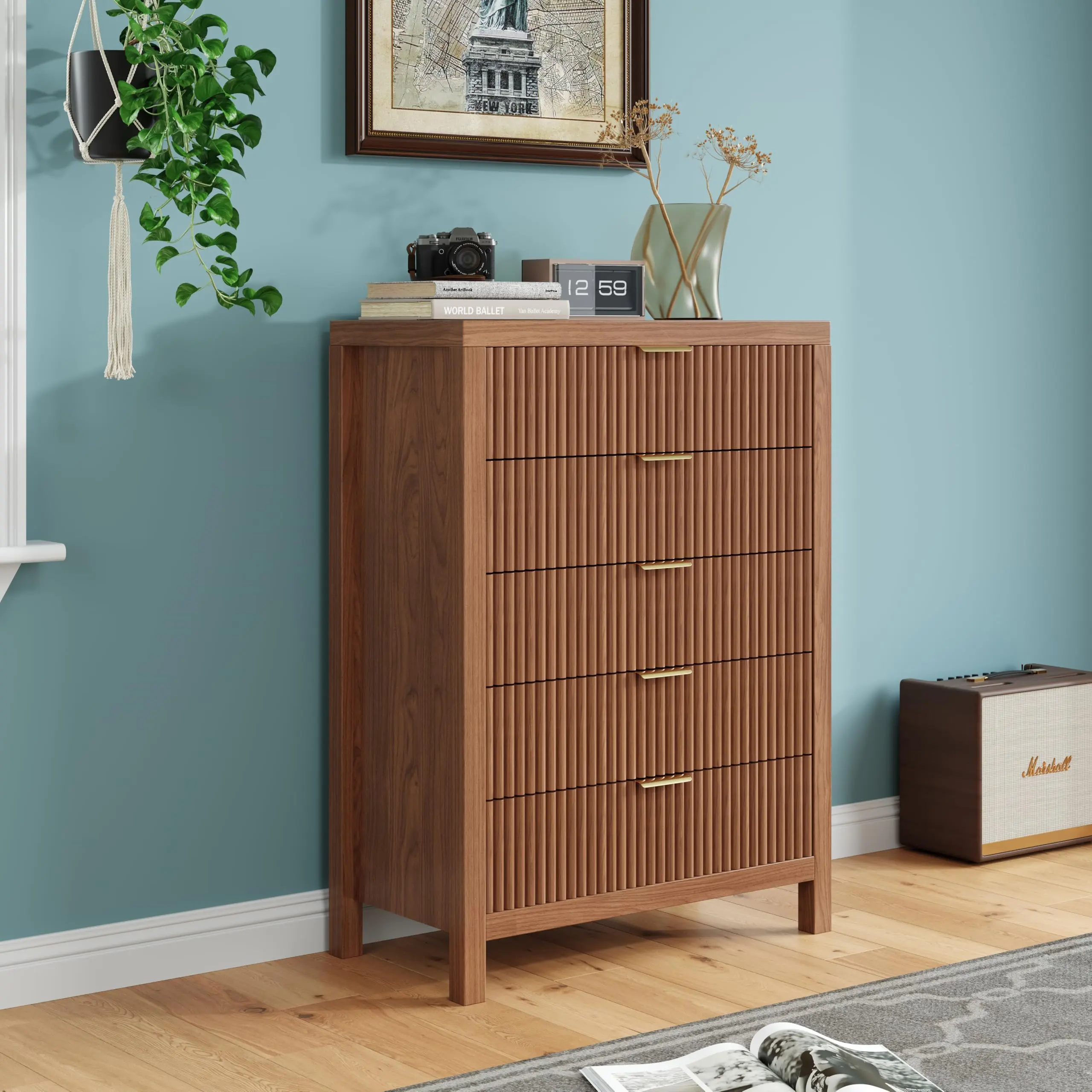 ZXVOIM Bedroom Dresser, Fluted Dresser for Closet, Modern Dresser Furniture, Wood Drawer Organizer for Bedroom, Living Room, Entryway