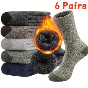 6 Pairs Men's Merino Wool Socks – Thermal Hiking Socks, Super Thick Winter Crew, Fits US Size 7-13