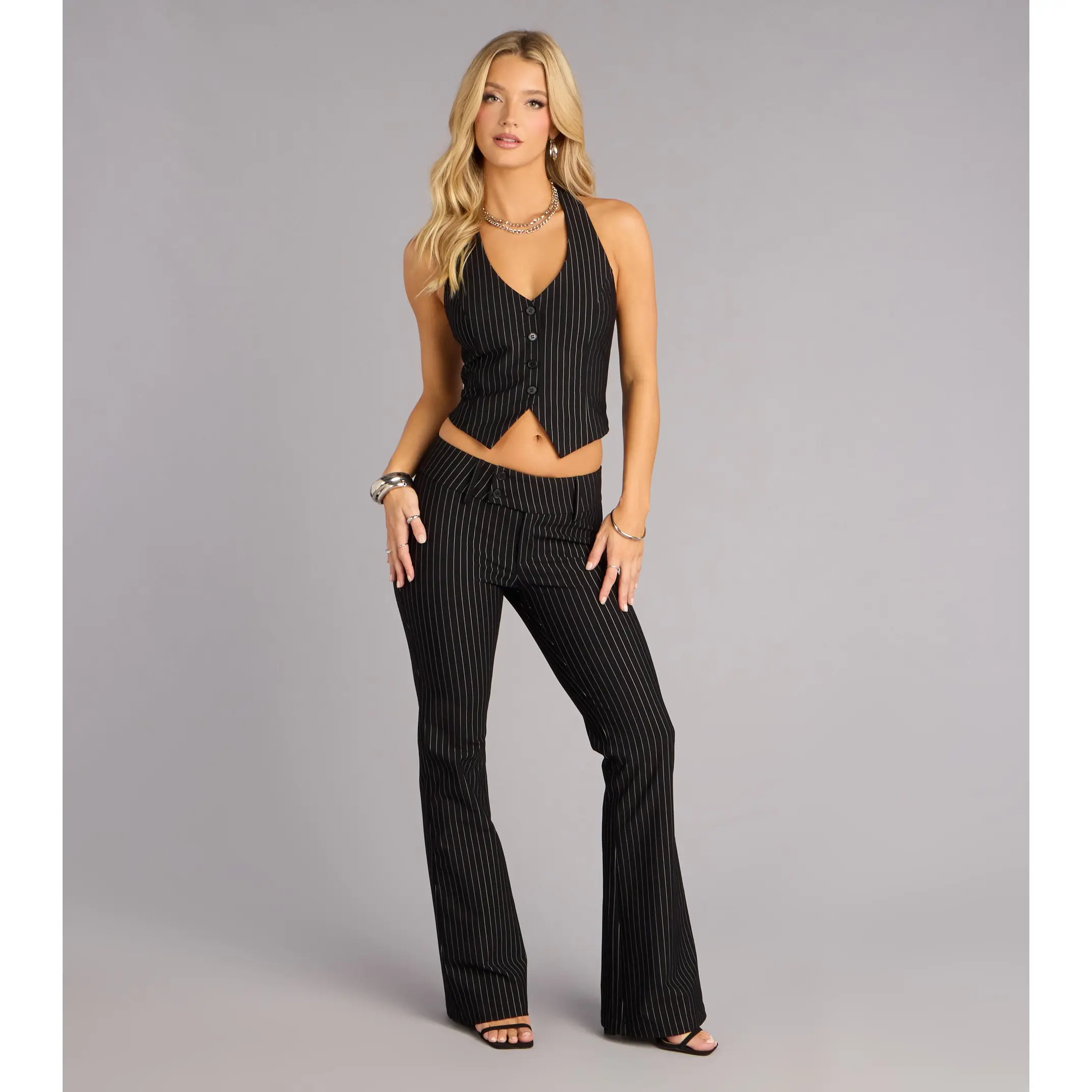 Chic And Confident Pinstripe Flared Trouser Pants Chic And Confident Pinstripe Flared Trouser Pants