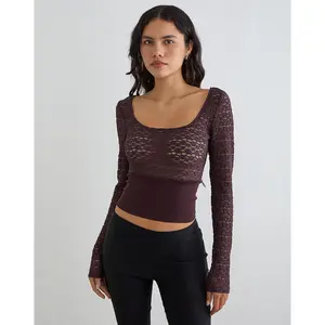 Nolita Ribbed Waist Top in Lace Dark Plum