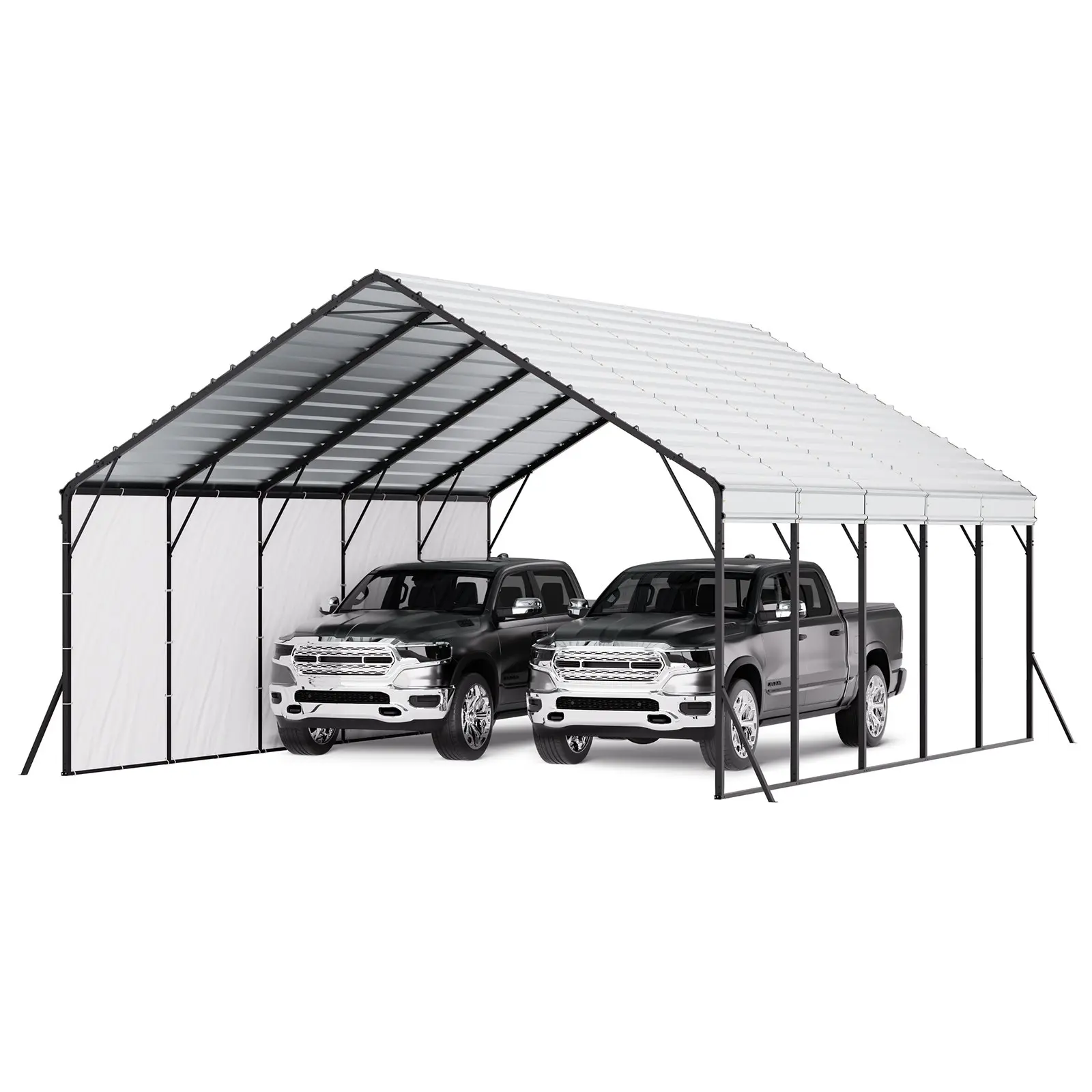 VEVOR Heavy Duty Q195 Steel Carport, 20x24 ft Outdoor Shelter with Reinforced Base, Sturdy Frame Roof, Bolt Fastenings, Polyethylene Waterproofing & Removable Walls for Pickup, Boat Protection