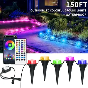ARTBLEPRO Smart RGB Pathway Lights 150FT Outdoor Ground Lights with APP Remote Control IP67 Waterproof Color-Changing LED Lights Music Sync Timer for Patio Yard Lawn Walkway Driveway Garden Decor