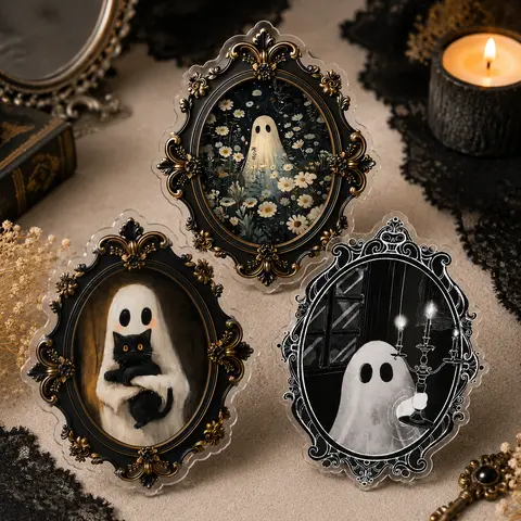 Vintage Ghost Phone Grip, Gothic Halloween Acrylic Phone Holder, Cute Spooky Ghost Cat Phone Grip, Fall Horror Gift for Halloween Lovers