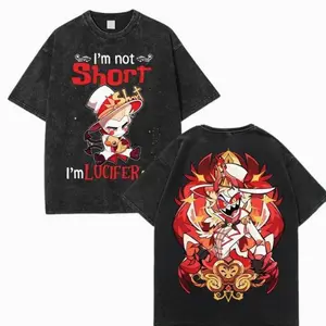 Lucifer Hazbin Hotel 2 Side T Shirt, I Am Not Short I Am Lucifer Quote Tee, Funny Viral Cartoon Graphic Shirt, Unisex Fan Apparel, For Men, For Women P