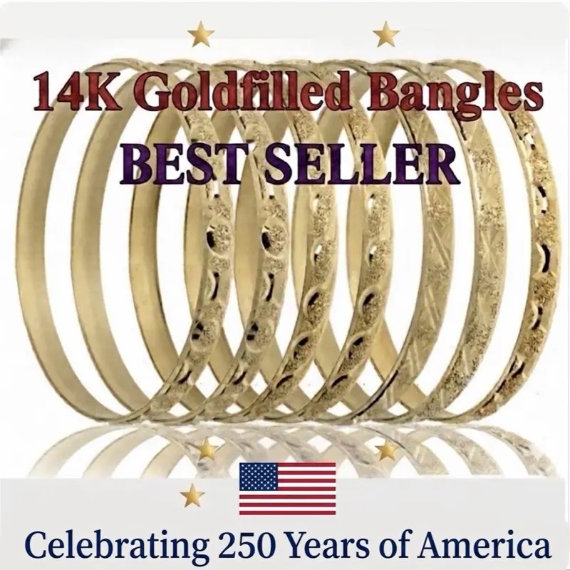 14 K Gold Filled  7 Day Seminario Set of 7 Bangles For All Ages with Anti Tarnish Gurantee, Diamond Cut, Handcrafted