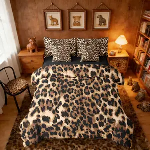 Feelyou 7-Piece Leopard Print Bedding Set - Black Brown Cheetah Print, African Animal Camo Geometric Sheets, Breathable Lightweight Reversible Bed Comforter, Fitted Sheet, Multi-Size, Machine Washable (Queen Size Option)