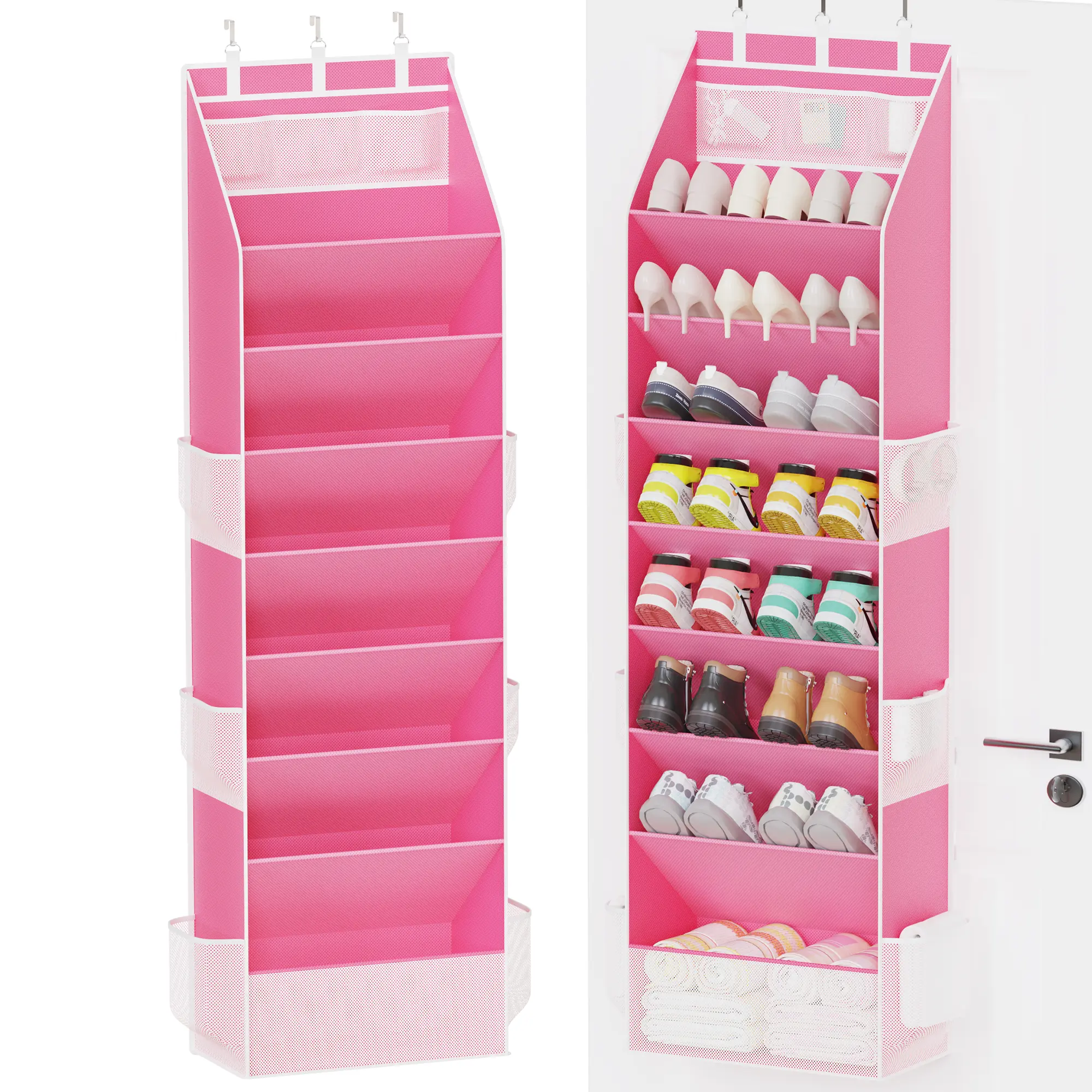 Criusia Door-Mounted Shoe Rack Organizer - Premium Oxford Fabric, Tear-Resistant, Heavy Duty Metal Frame, Large Deep Compartments, Narrow Small Room Organization Design, Up-Open Access, Closet Storage, Back-to-School Home Supplies Doorway Holder