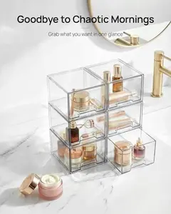 4 Pack Small Clear Stackable Storage Drawers,Acrylic Bathroom Makeup Organizer,Plastic Storage Bins For Vanity, Undersink, Kitchen Cabinets, Pantry, Home Organization