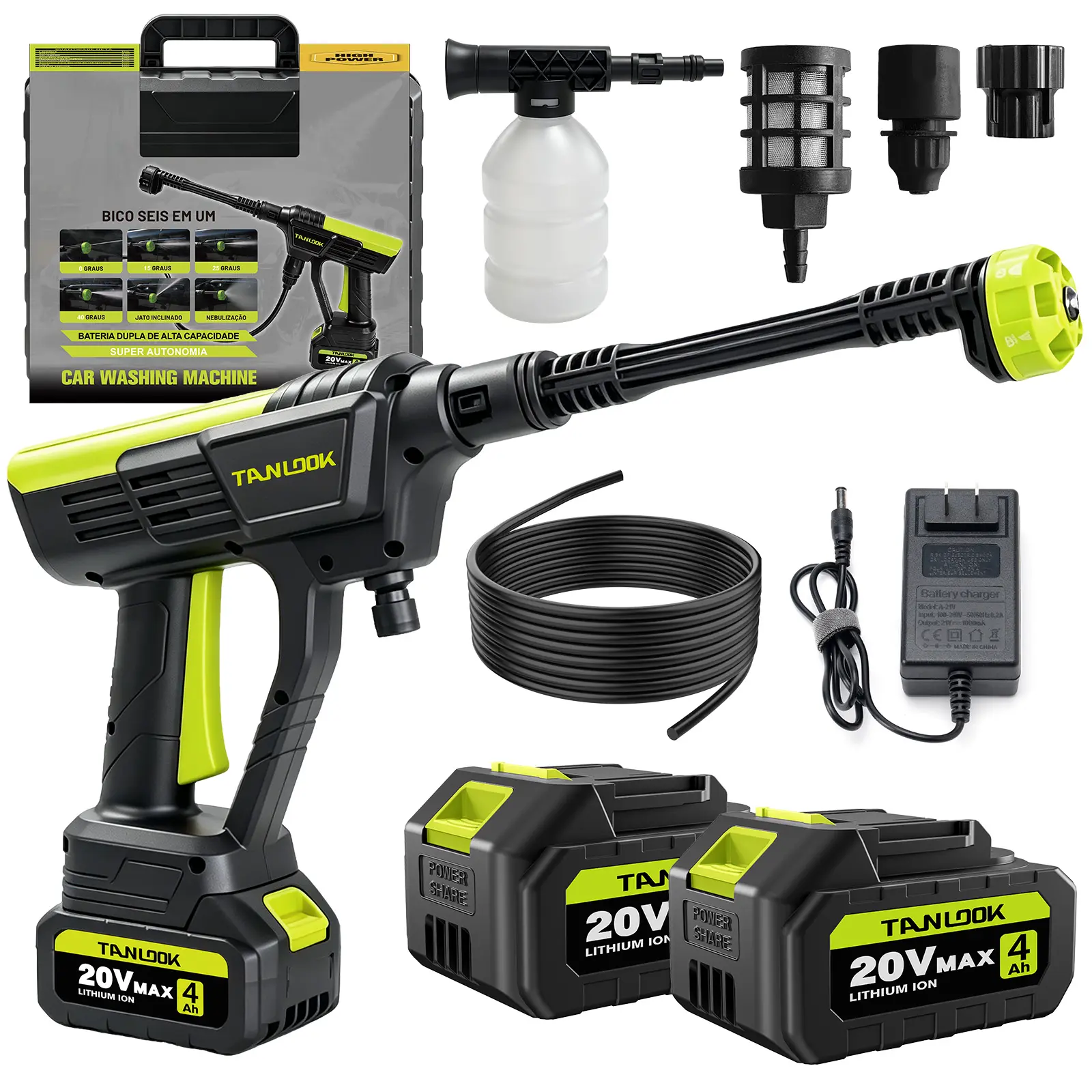 Tanlook Cordless Power Washer - Rechargeable Batteries-Powered Portable Pressure Washer, Multiple Spray Nozzles, Lightweight and Portable Outdoor Cleaning Tool for Car Washing