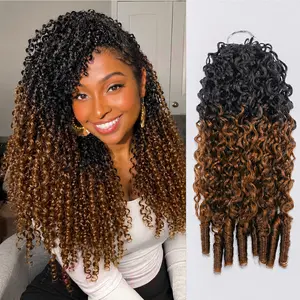【New Color】T1B/30 Burmese Curly Crochet Human Hair P4/27 Highlight &Natural Black  Chocolate Brown Human Hair Extensions Miracle Knots Pre-Separated 50g/Pack-Knotless Boho Braids, 4-5 Packs for Full Head