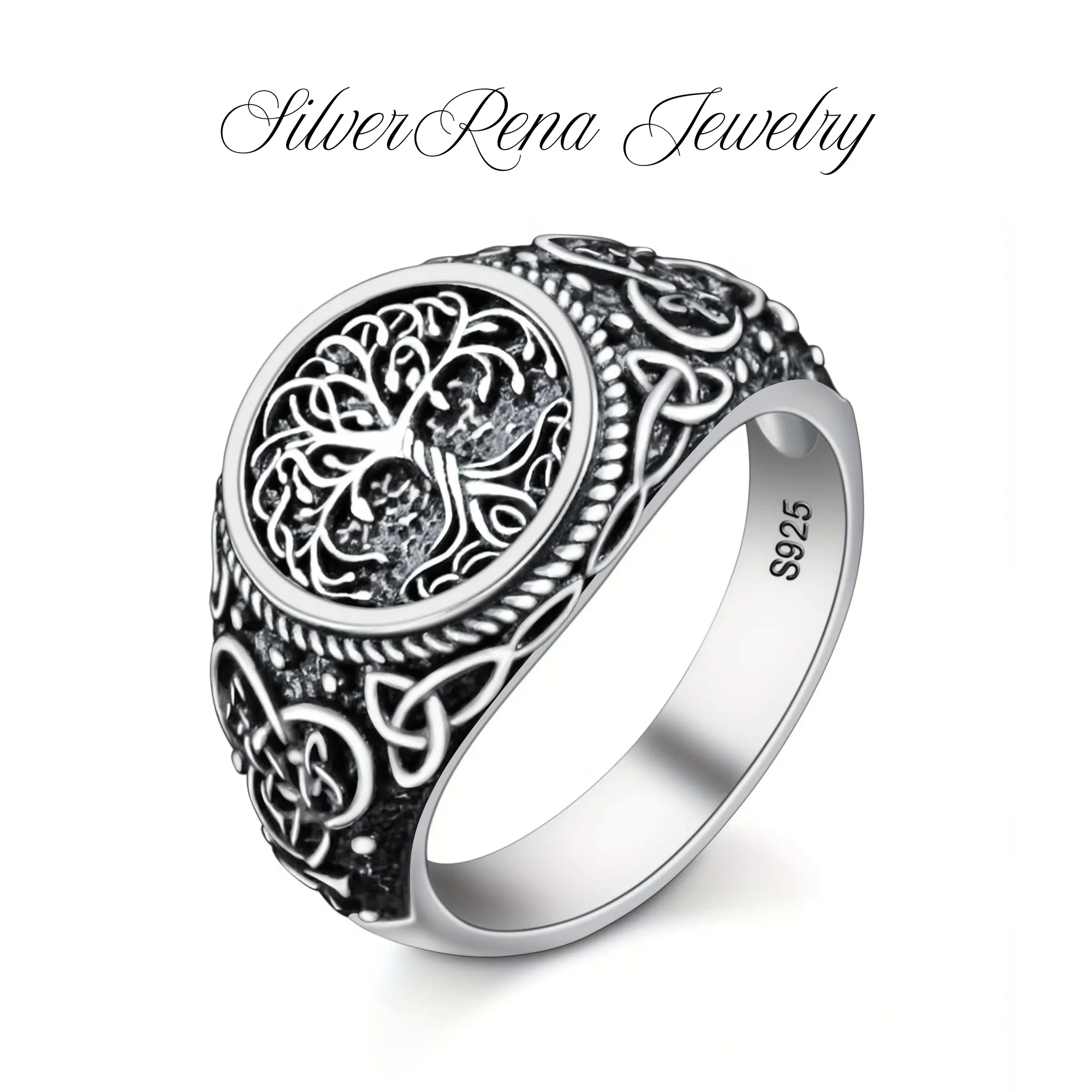 S925 Sterling Silver Tree of Life Vintage Inspired Ring - Norse Yggdrasil Celtic Knot Unisex Adults' Spiritual Protection Amulet, Growth Symbol, Spiritual Gift Box Jewelry, Unisex For Shared Meaning