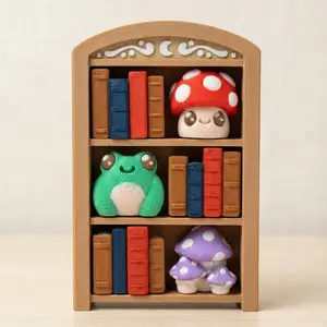 Bookcase - Fidget Clicker - Books Mushroom Frog Whimsical Design with Unique Elements for Book Lovers