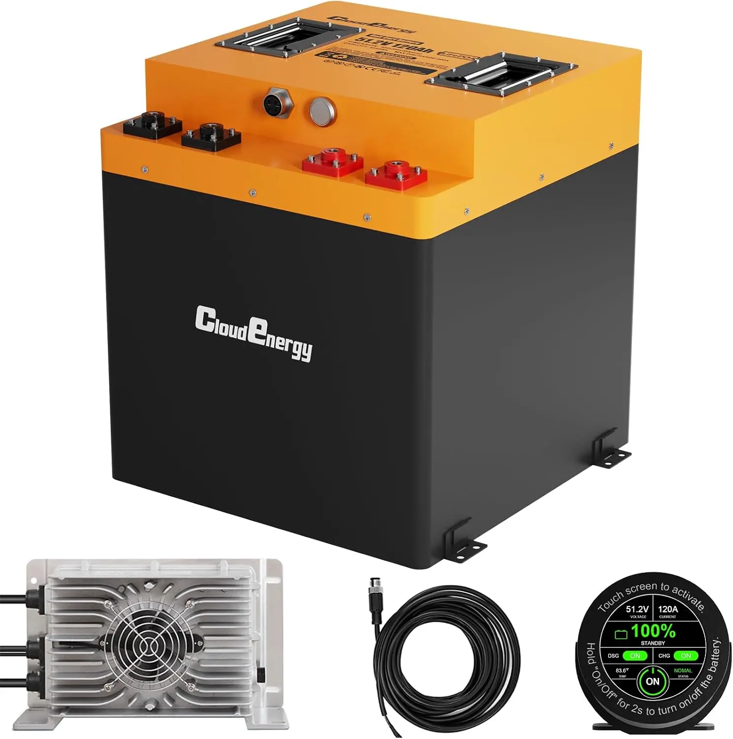 Cloudenergy 48V(51.2V) 120AH LiFePO4 Lithium Golf Cart Battery Built-in 250A BMS,with Mobile APP,Touch Monitor and retention strap,6000+ Cycles,Perfect for Golf Carts