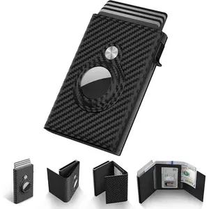 Mens Wallet Card Holder for AirTag Leather Smart Wallet for Men Compatible with Apple Air Tag RFID Blocking Slim Minimalist 9-14 Card Capacity ID Window Cash Slot