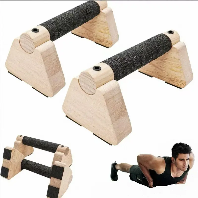 Durable Wooden Parallel Bars Set, Push-Up & Hand Stretcher Combo for Yoga and Strength Training