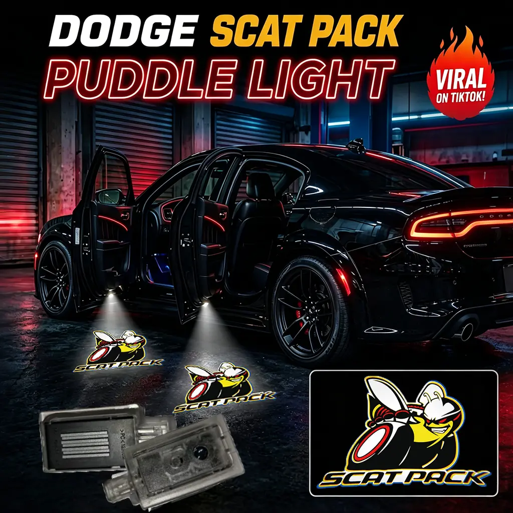 Dodge Charger Challenger LED Door Puddle Lights SRT Hellcat Scat Pack R/T Chrysler 300 Logo Projection Pair 4-Pack HD Crystal Clear Plug & Play Cooling,LED Door Puddle Lights – SRT, Hellcat, Scat Pack, R/T Logo Projection (2 -Pack or 4-Pack)