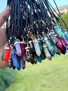 Natural Rough Hexagonal Column Pendant in Random Colors, Agate and Amethyst Bullet Crystal, Perfect for All Occasions