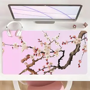 Pink Cherry Blossom Art XXL Extended Desk Mat, Pastel Floral Big Gaming Mouse Pad, Non-Slip Base, Large Keyboard Pad for Office Gaming, Perfect Gift
