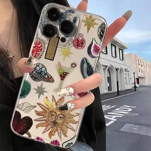 Beads Pattern Phone Case, Rhinestone Decor Phone Protective Cover, Phone Accessory Compatible with iPhone 16 15 14 13 12 11 X Pro Max Plus Mini