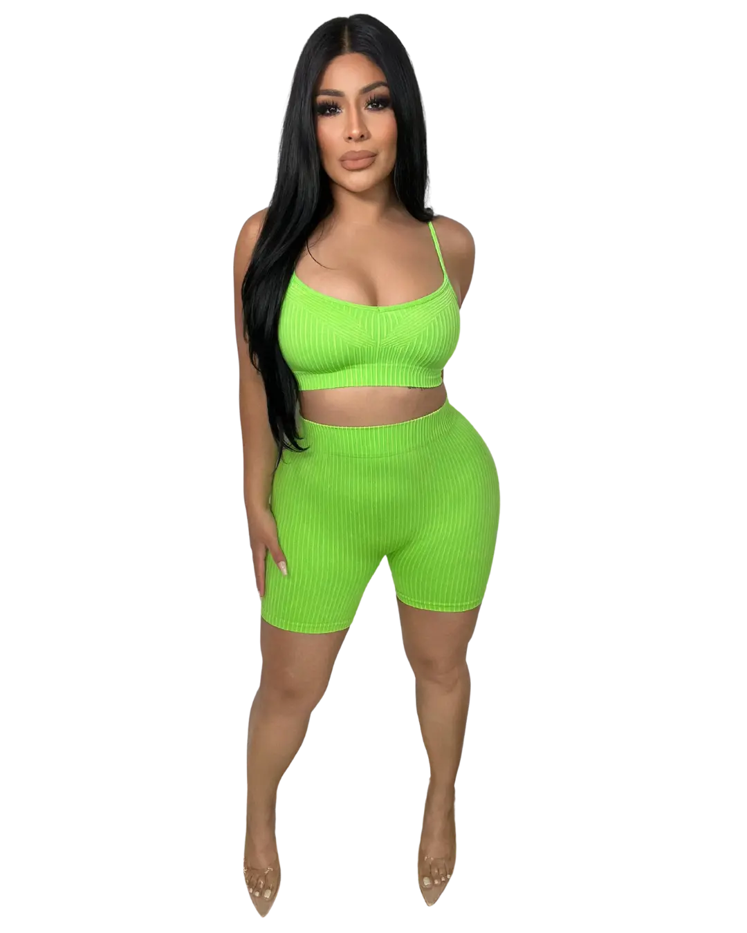 Lime Green Serenity Ribbed Biker Short Set