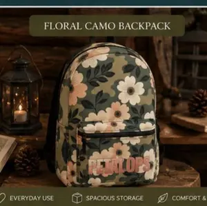 E: Petal Ops Floral Camo Backpack | Boutique Travel Backpack | Women’s Floral Camouflage School & Gym Bag