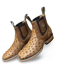 Orix Men's Avestruz Print Closed Toe Walking Shoes - Elegant Design with 100% Leather Sole - Made in Mexico