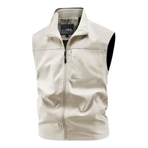 Men’s solid-color hooded vest jacket  multifunctional outdoor windproof and waterproof casual sports vest; regular-fit outdoor fishing vest;with stand collar and multiple pockets; men’s outerwear suitable for all seasons. # SummerWins # fathersdaygift