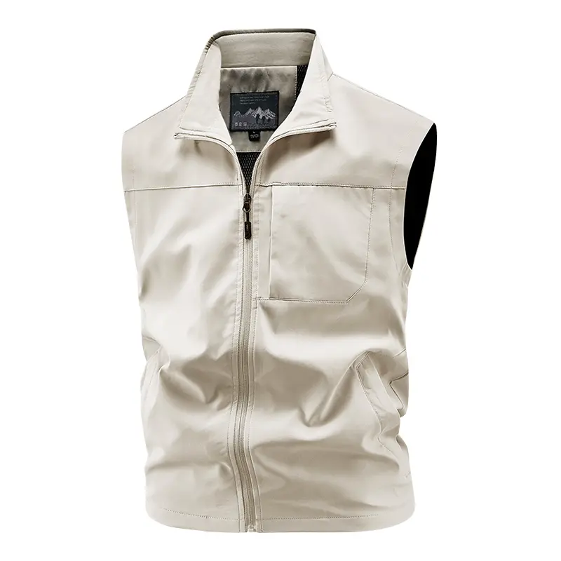 Men’s solid-color hooded vest jacket  multifunctional outdoor windproof and waterproof casual sports vest; regular-fit outdoor fishing vest;with stand collar and multiple pockets; men’s outerwear suitable for all seasons. # SummerWins # fathersdaygift