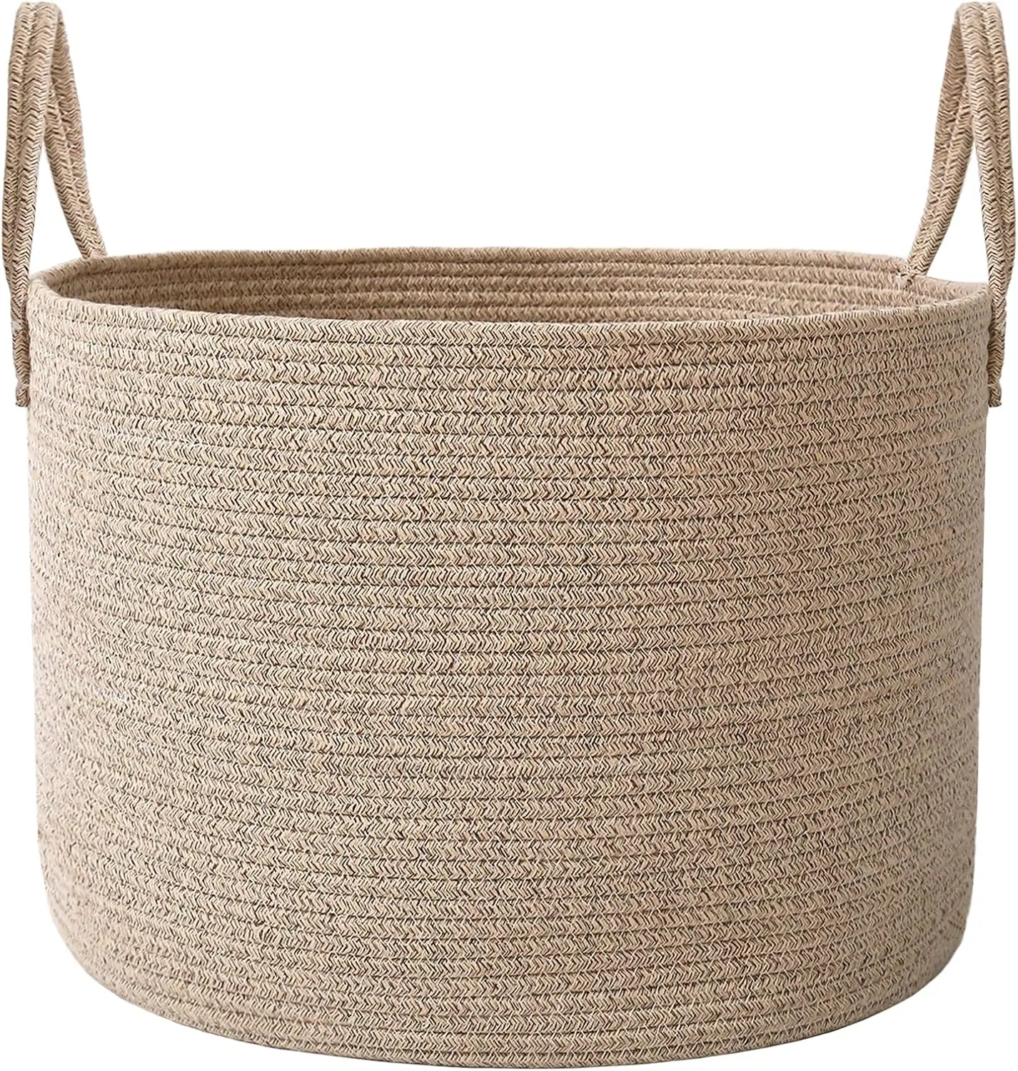 JMvicyroam 65L Extra Large Blanket Basket for Living Room - Woven Cotton Rope Laundry Hamper with Reinforced Handles - Storage Bin for Pillows, Comforters & Toys - Machine Washable,Oatmeal