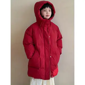 Winter Puffer Jacket Girls Hooded Mid-Length Ski Coat with Large Pockets Warm Zip Up Jacket Outdoor Activities Casual Winter Wear